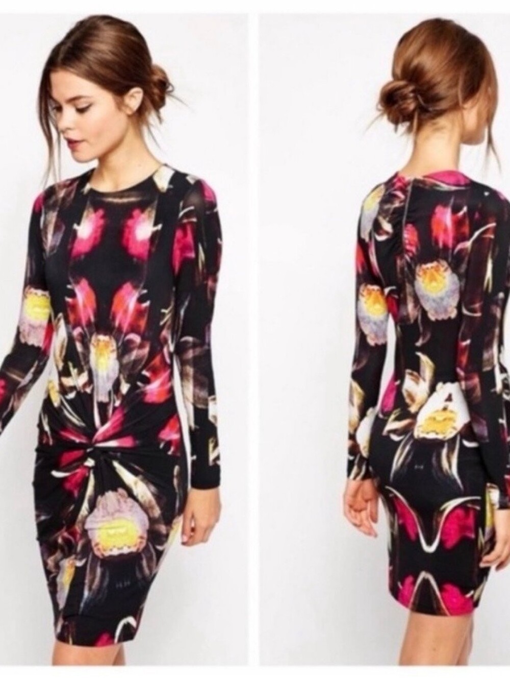 Floral Twist-Front Mni Sleeve Dress